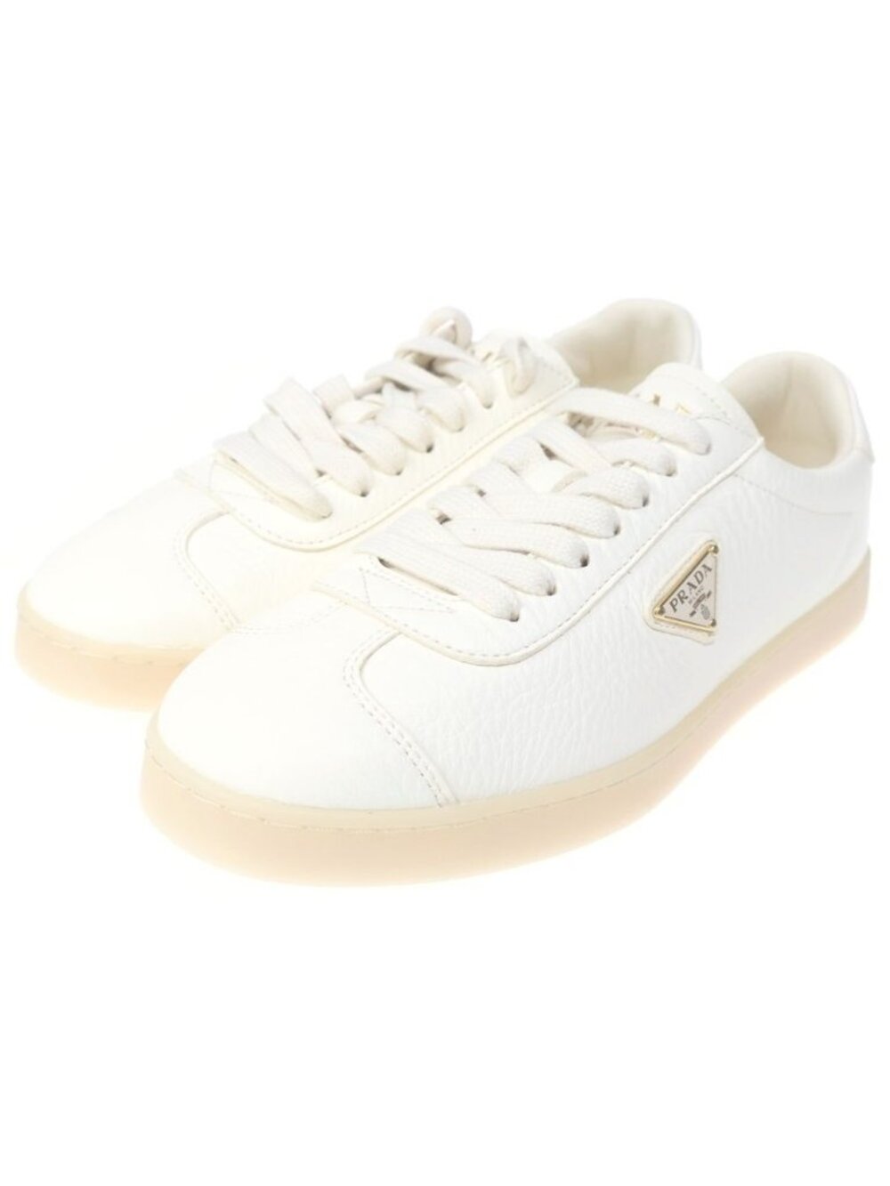 Prada Triangle Logo Leather Low Cut Sneakers White - Picture 2 of 6